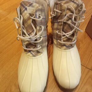 Saltwater Plaid Wool Ivory Duck Boots